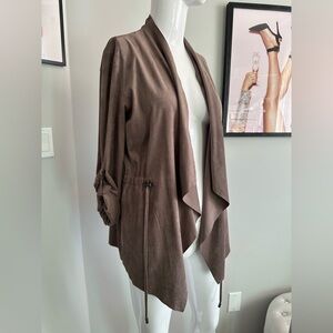 Kut From The Kloth Faux Suede Draped Jacket XS Taupe Brown Open Front NWT